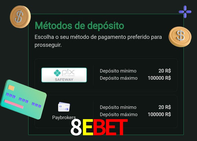O cassino 8Ebet oferece uma grande variedade de métodos de pagamento